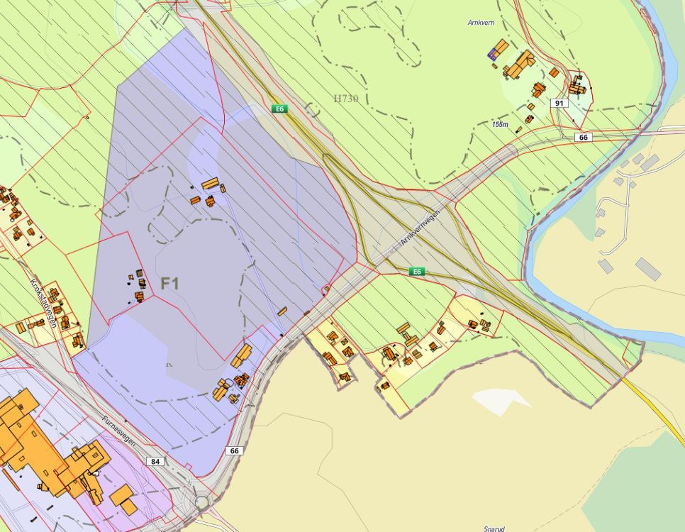 De aktuelle områdene for ny reguleringsplan inngår i godkjente reguleringsplaner, som gjelder foran kommuneplanen. 4.