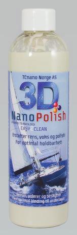 avfettingsmidler og andre ytre påvirkninger. 3D NanoPolish er et All-in-One -produkt basert på 3-dimensjonal, hybrid kjemisk nanoteknologi. Tester har vist minst 15 mnd. holdbarhet på billakk.