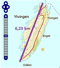 NORSK ARABISK EKSEMPEL MÅLESTOKK Kart Avstand Objekt Avstanden frå sørspissen til nordspissen på øya Ylvingen er