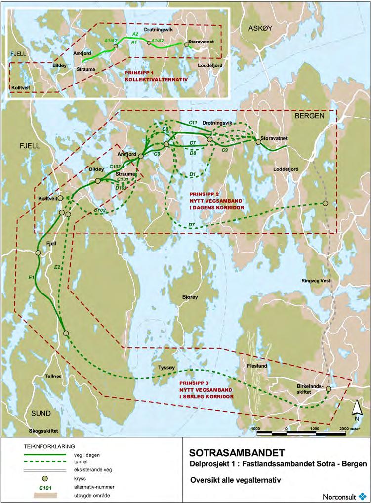 1.2 Plan og influensområdet Planområdet for konsekvensutreiinga er vist på figuren under. Området omfattar areal som vert berørt av alle traséalternativa som skal utgreiast.