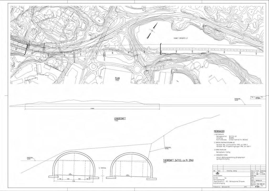 Omfang - Alternativa vest for Arefjordkrysset: - Alternativ C102 Tiltak/endringar. Utforming: o Ny firefelts veg, på mindre fylling og deretter forskjering.