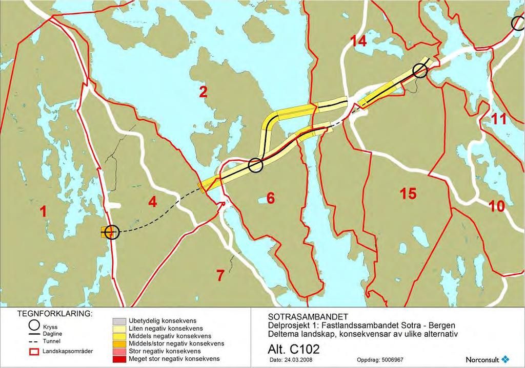 Figur 4.30 Konsekvenskart Prinsipp 2 Kolltveit - Arefjord. Alternativ C101 Figur 4.31.