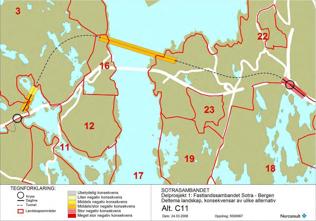 Figur 4.36 Konsekvenskart Prinsipp 2 Arefjord Storavatn. Alternativ C9. Figur 4.