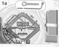 Biler med reservehjul Variant 1a: 3-dørs kombi med fast hjulnøkkel Variant 1b: 3-dørs kombi med fellbar hjulnøkkel Pleie av bilen 221 Variant 2: 4-dørs sedan Jekken, verktøyene og en stropp for å