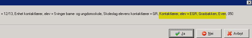 Svar nei om du vil lime inn elevene, men velge en annen kontaktlærer manuelt på radene b.
