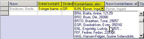 Dersom eleven har en registrert kontaktlærer og den er feil, endrer du direkte i feltene Enhet kontaklærer, Skoleslag kontaktlærer og Kontaktlærer, Elev så de stemmer med den som