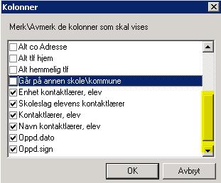 Andre opplysninger, er det lurt å skjule en del kolonner som ikke er i bruk i Oppad.