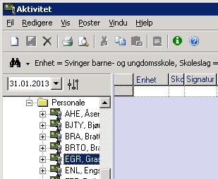 2.2 Alternativ 2: med utgangspunkt i lærer 1. Åpne arket Aktivitet. (Navigator Personale Aktivitet) 2.