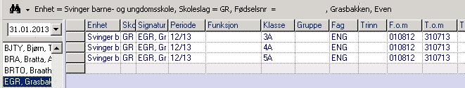 Allerede registrerte aktiviteter på læreren kommer opp.