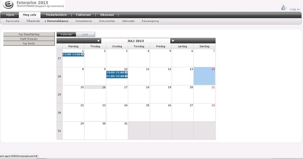 Kalender: Ikonene gir informasjon om status: Tre prikker - timer under arbeid Spørsmålstegn innleverte timer som er underveis i saksgang Utropstegn returnerte timer Uten