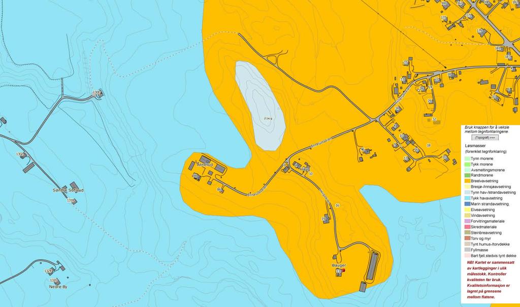 Side 4 2.2 Grunnforhold Løsmassekart fra ngu.no. Aktuelt område er markert.