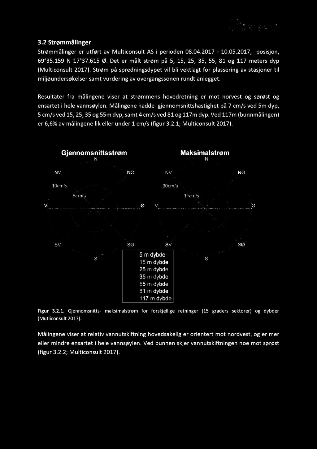 3.2 Strømmåling er Strømmålinger er utført av Multiconsult AS i perioden 08. 04. 2017-10. 05. 2017, posisjon, 69 35. 159 N 17 37. 615 Ø.