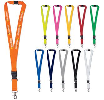 90879 LANYARD POLYESTER Lanyard i ployester med metal krok og sikkerhetslås.