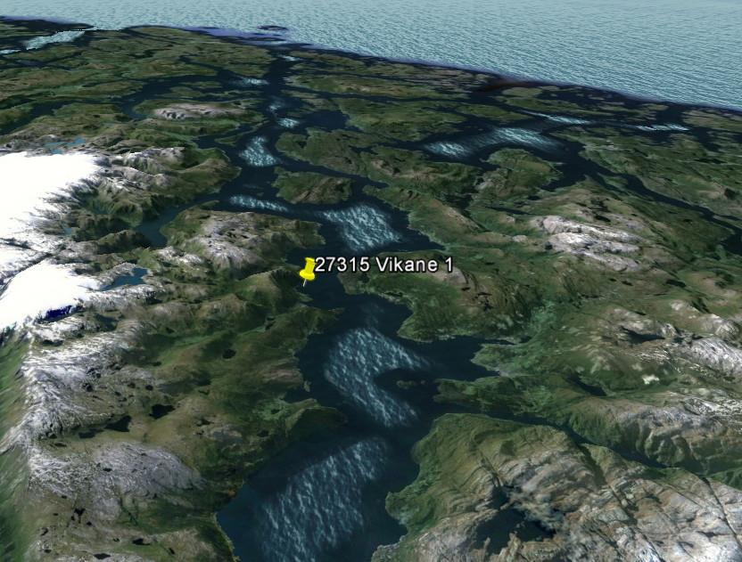 Side 25 av 39 Figur 4.10: Topografi for lokaliteten Vikane 1(gult merke). Tabell 4.8: Sjekkliste for vurdering av bølger og is for lokalitet Vikane 1.