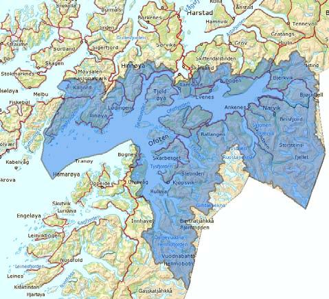 2.5.3 Ofotfjorden Vannområde Ofotfjorden omfatter et totalareal på 7006 km 2. Av registrerte vannforekomster per 01.09.