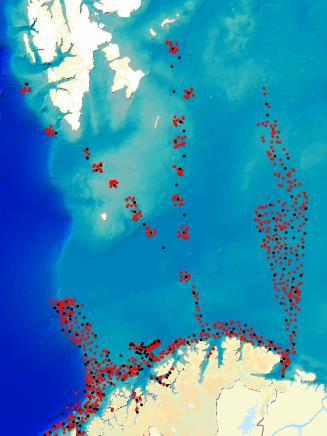 Figur 9.1. MAREANO har samlet inn materiale for kartlegging av biomangfold, samfunn og naturtyper i Barentshavet over flere år.