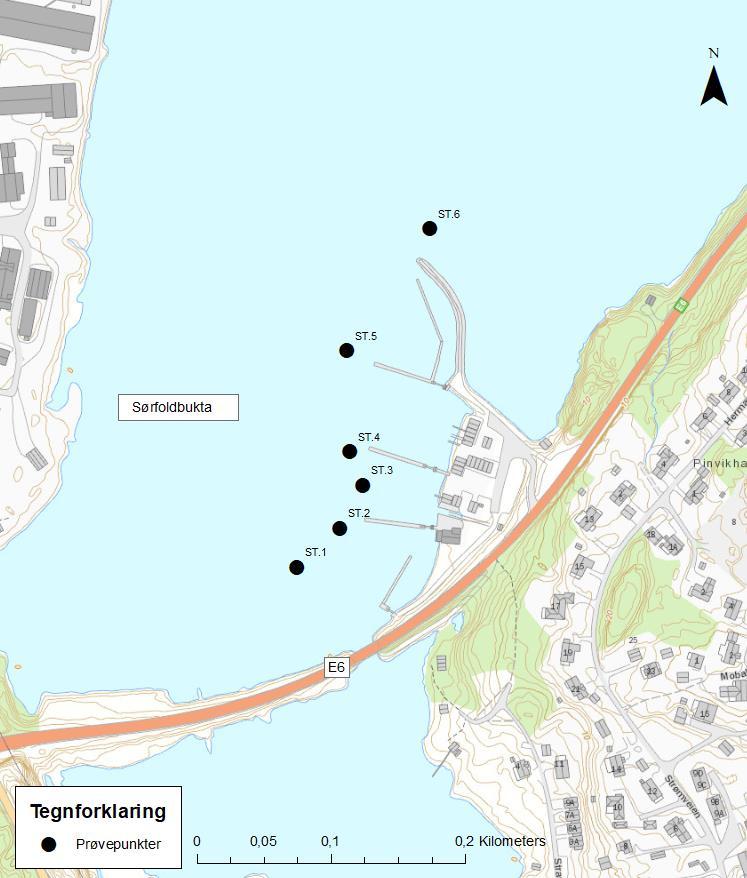 Straumen Båtforening Miljøundersøkelse av sjøbunnsediment multiconsult.no 3 Utførte miljøundersøkelser Figur 3-1: Plassering av prøvestasjonene; ST.1-ST.6.