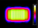Skalaen på høyre side viser forholdet mellom feltstyrke og farge. Kilde: Ampetronic Figur 24. Her ser vi en faseslynge der det er lagt vekt på liten utstråling utenfor rommet.