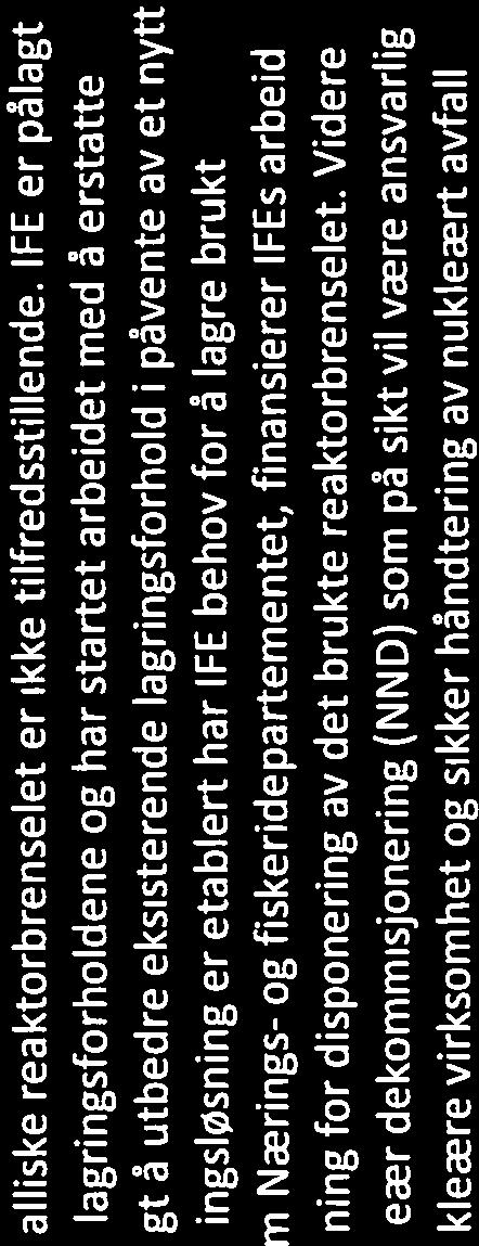 Man ber også Statens strålevern om å vurdere om tillatelsen til fortsatt oppbevaring av ustabilt metallisk reaktorbrensel på Kjeller kan avkortes gjennom særskilte konsesjonsvilkår.