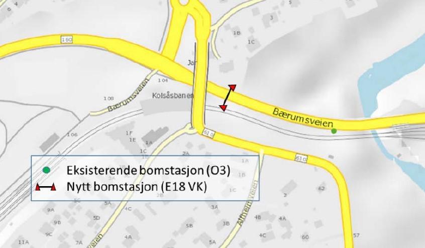 9 Forholdet til Oslopakke 3 bommene: I alle bomsnittene på Oslos grense legger Statens vegvesen til grunn at det etableres separate bomsnitt for E18 Vestkorridoren i Bærum i tillegg til bomstasjonene