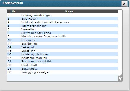 Page 11 of 17 Klikk på knappen <Kodeoversikt> for å se en liste og koder som kan