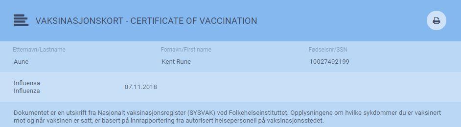 Produksjon av vaksinasjonskort 1. Velg «vaksinekort» i SYSVAK modulen. 2. Skriv ut vaksinekortet som er på norsk og engelsk 3.