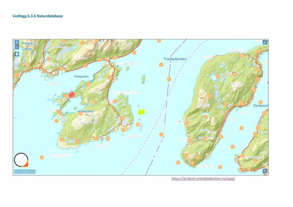 Vedlegg 6.3.6 Naturdatabase Artsdatabankens kartløsning inneholder eventuelle registreringer gjort i artsdatabanken av plante - og dyreliv i området rundt lokaliteten.
