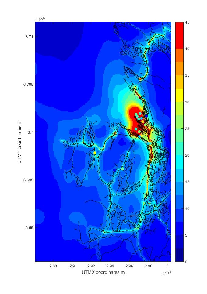 Forurensningskart usikkerhet Spredningsmodellresulater Konsentrasjonskart for NO 2 for Bergen er ikke klar enda.