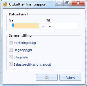 ) Hvis du velger å få flere utskrifts alternativer, kan du trykke på «for datointervall» og komme til følgende skjermbilde: Fra- og til dato vil lage en samlerapport som kan leveres til