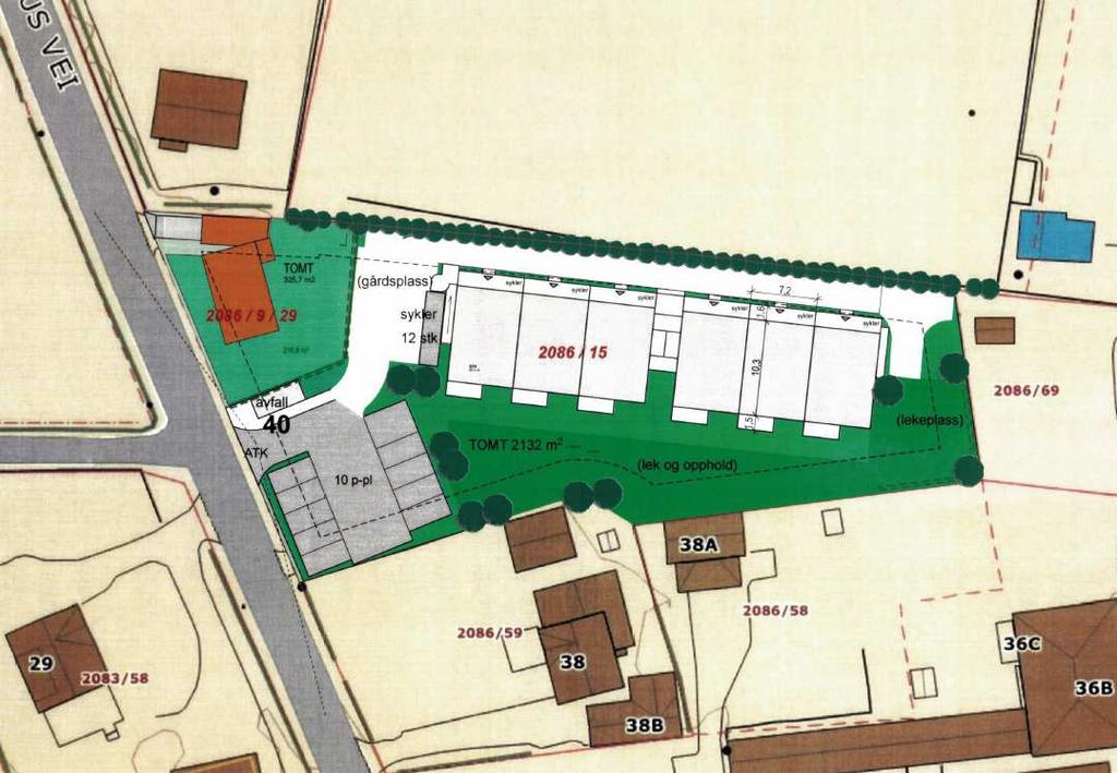 3.4. Planlagt situasjon Kart 2 viser planlagt bebyggelse og ny tomteinndeling.