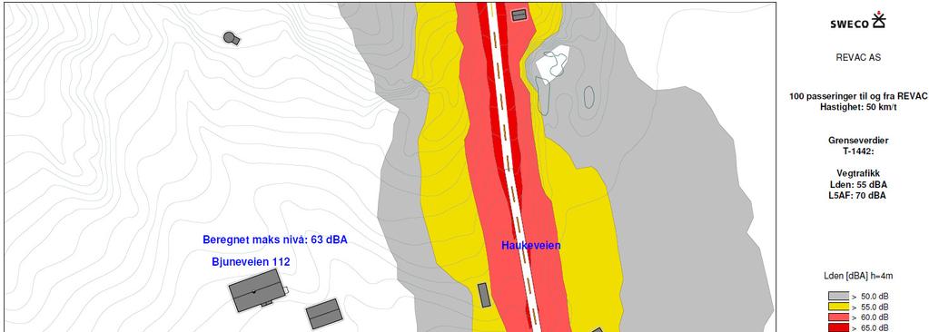 Figur 3: Støysonekart viser A-veid døgnveid lydnivå Lden i