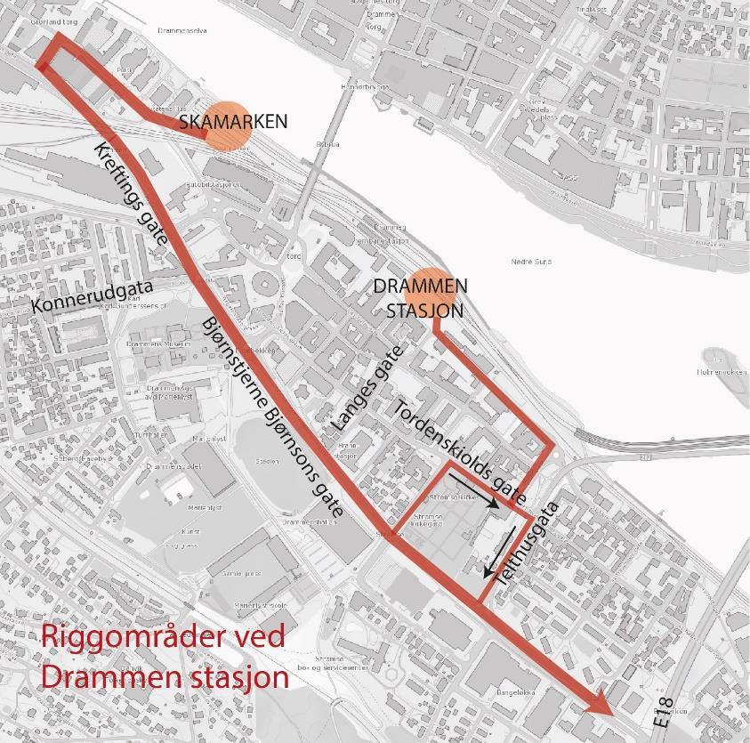 16 av 51 Figur 10: Transportruter for bortkjøring av overskuddsmasser ved ombygging av Drammen stasjon. 3.2.