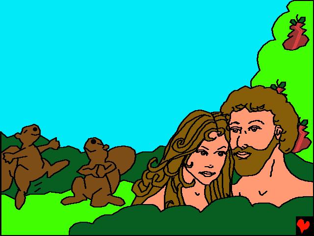 I Edens hage levde Adam og Eva, kvinnen hans, i fullkommen lykketilstand og