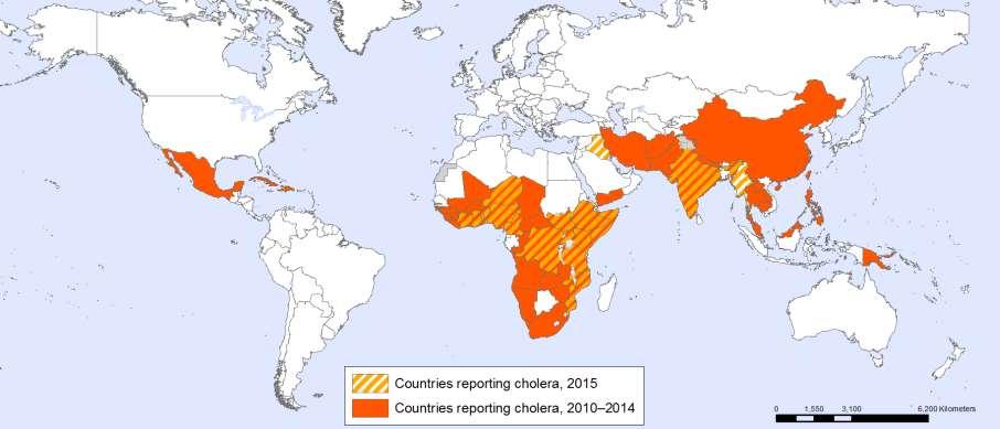 Utbredelse av kolera 2010-15 Ikke-levende