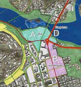 2.2.2 Strategi for byutvikling Figur 2-5:Områder for videre byutvikling i Handels- og byutviklingsanalyse for Hønefoss. Asplan Viak 2012.