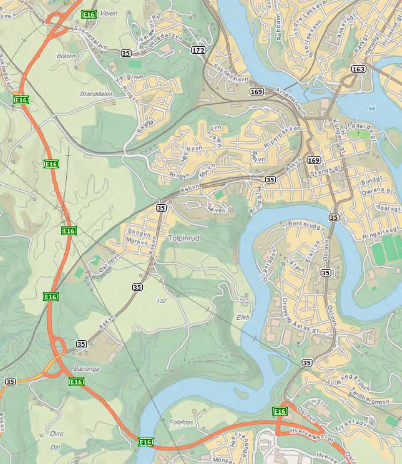 2.1 Dagens trafikksystem 2.1.1 Overordnet vegsystem Figur 2-1: Vegnettet i og rundt Hønefoss. Kilde Finn.