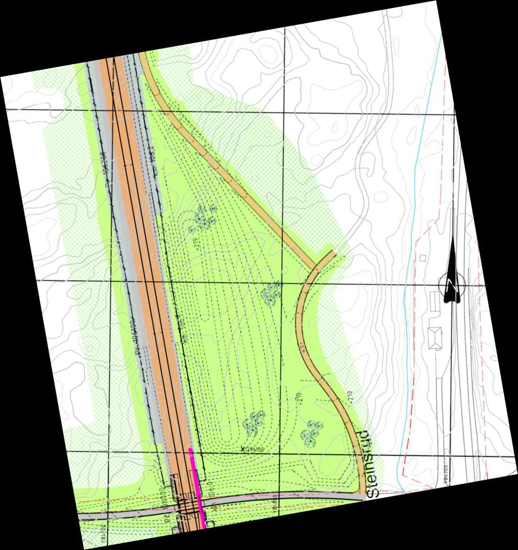 Figur 8 Utsnitt fra landskapsplanen, som viser bl.a. planlagt bearbeiding av terrenget. Denne planen er ikke juridisk bindende.