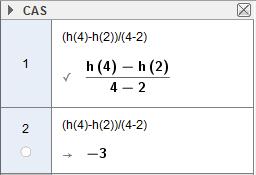 b) hx 3x Jeg velger ut verdiene x1 og x 4. Jeg skriver inn funksjonen på skrivelinjen i GeoGebra og regner i CAS.