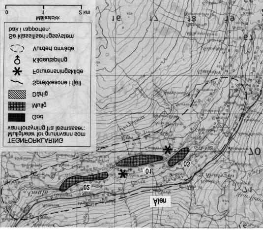 ÅLEN Oppgjeve vassbehov er 4,4 l/s. Innenfor det prioriterte området er det avmerka tre avsetningar som kan vera eigna til grunnvassuttak (fig. 6).