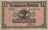 Sedler 107 2 kroner 1942. A340730 1-400 108 1 krone 1942.