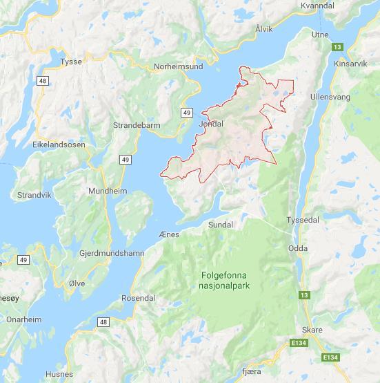 3. SKILDRING AV PROSJEKTET 3.1. Planområdet Jondal kommune ligg langs Hardangerfjorden, midt i Hordaland fylke. Planområdet ligg rundt 2 km sørvest for Jondal som er kommunesenteret.