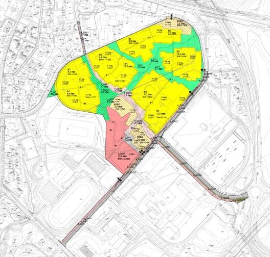 143 daa Hovedprinsippene i planen Hovedgrepet er bygget opp rundt tre akser; Aktivitetsaksen, Byaksen og Naturaksen, som blir nye viktige forbindelser til og gjennom området.