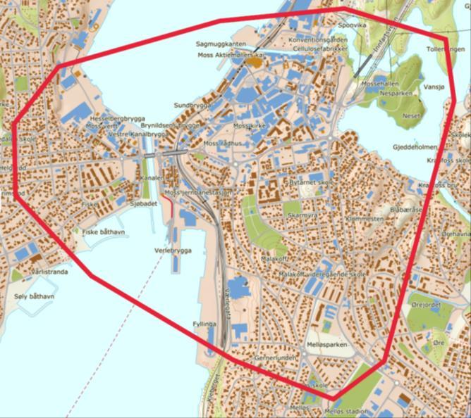 2. Geografisk avgrensning Analysestrekningen omfatter fv. 313 Helgerødgata fra krysset med Gimleveien på Jeløya, over Kanalbrua, fram til Østre Kanalgate. Strekningen følger videre rv.