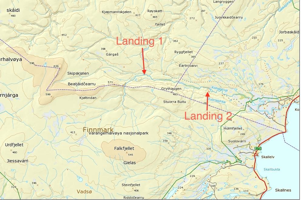 Kart 2. Landingssteder langs Komagelv.