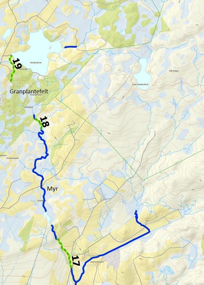 Nedre del av innløpsbekken til Vandavatnet ble undersøkt uten at noen elvemuslinger ble observert.