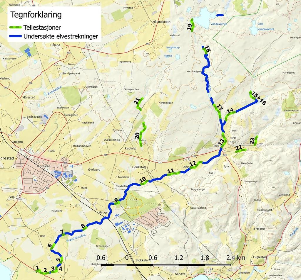 minutter ettersom elva ble for dyp for videre telling, og på én stasjon ble det gjort registreringer under 2 x 23 minutter (klokken pep ikke).