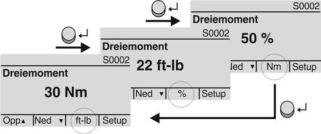 Indikeringen S0002 viser det aktuelle dreiemomentet på akselen. Etter ca. 3 sekunder vises søyleindikeringen.