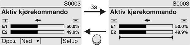 Posisjonsindikeringer Nominell verdi-styring Når positioneren er koblet og aktivert, vises søyleindikatoren for E1 (nominell posisjonsverdi).