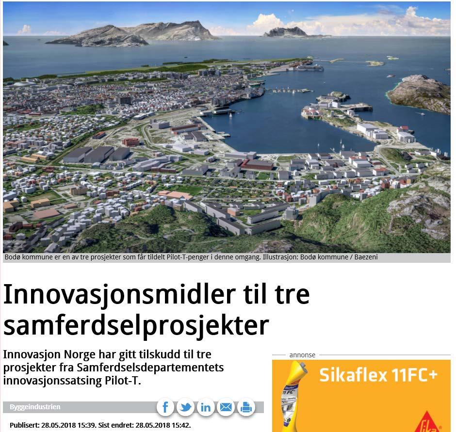 Innovasjon Norge Pilot-T Smart Bodø - prosjekt Tre prosjekter får tildelt støtte: Møre