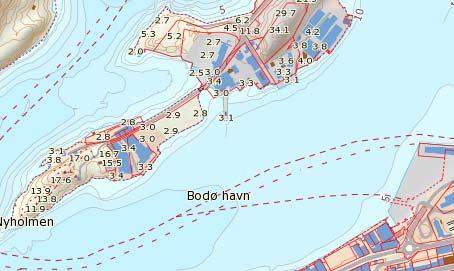 Innseiling Bodø Deponi Burøya - Nyholmsundet 2 Grunnforhold Området er markert på kartutsnittet. Rambøll har utført flere grunnundersøkelser i bukta.